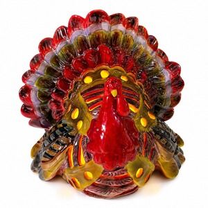 Ceramic Turkey Accent Lamp Thanksgiving Fall Decor Lighted Figurine 36606